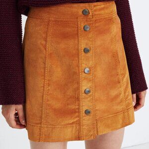 Madewell Velveteen A-Line Snap Button Front Mini Skirt Womens Size 6 Orange